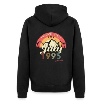 Geburtsjahr 1995 Im Juli - Unisex Premium Bio Zip Hoodie - Schwarz - Hinten - Nico (187cm)