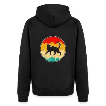 Katze Retro - Unisex Premium Bio Zip Hoodie - Schwarz - Hinten - Nico (187cm)