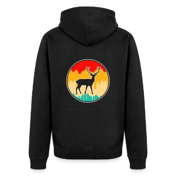 Deer Retro - Unisex Premium Organic Zip Hoodie - black - Back - Nico (187cm)