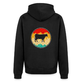 Cow Beef Retro - Unisex Premium Organic Zip Hoodie - black - Back - Nico (187cm)