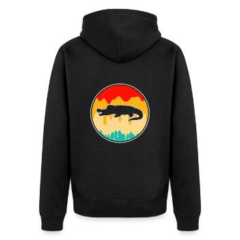 Krokodil Retro - Unisex Premium Bio Zip Hoodie - Schwarz - Hinten - Nico (187cm)