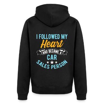J’ai suivi mon cœur vendeur de voitures - Veste à capuche bio Premium Unisexe - noir - Dos - Nico (187cm)