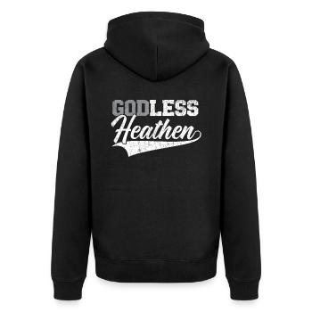 Godless Heathen Anti-Religion Agnostic Atheist - Unisex Premium Organic Zip Hoodie - black - Back - Nico (187cm)