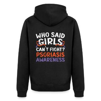 Psoriasis Warrior Hautkrankheit Psoriasis Bewusstsein - Unisex Premium Bio Zip Hoodie - Schwarz - Hinten - Nico (187cm)