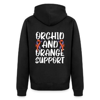 Orchidee und Orange unterstützen Hautkrankheit Psoriasis - Unisex Premium Bio Zip Hoodie - Schwarz - Hinten - Nico (187cm)