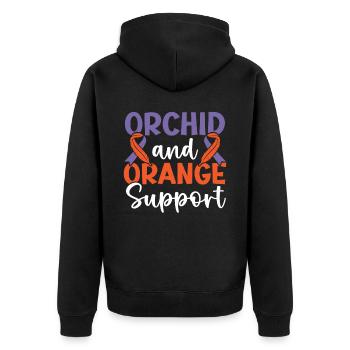 Orchidee und Orange unterstützen Hautkrankheit Psoriasis - Unisex Premium Bio Zip Hoodie - Schwarz - Hinten - Nico (187cm)