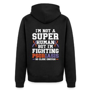 Psoriasis Warrior Hautkrankheit Psoriasis Bewusstsein - Unisex Premium Bio Zip Hoodie - Schwarz - Hinten - Nico (187cm)