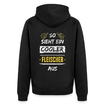 So Sieht Ein Cooler Fleischer Aus Arbeitsshirt - Unisex Premium Bio Zip Hoodie - Schwarz - Hinten - Nico (187cm)