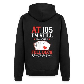 Cartes à jouer pour le 105e anniversaire - Veste à capuche bio Premium Unisexe - noir - Dos - Nico (187cm)