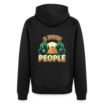 I hate people camping colorful tents campfire - Unisex Premium Organic Zip Hoodie - black - Back - Nico (187cm)
