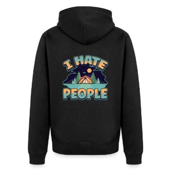 I hate people camping colorful tents campfire - Unisex Premium Organic Zip Hoodie - black - Back - Nico (187cm)