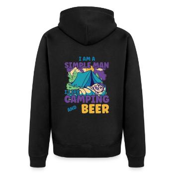Ich Bin Ein Einfacher Mann Ich Mag Camping Bier - Unisex Premium Bio Zip Hoodie - Schwarz - Hinten - Nico (187cm)