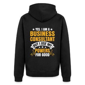 Yes I Am A Business Consultant - Unisex Premium Bio Zip Hoodie - Schwarz - Hinten - Nico (187cm)