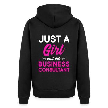 Just A Girl And Her Business Consultant - Unisex Premium Bio Zip Hoodie - Schwarz - Hinten - Nico (187cm)