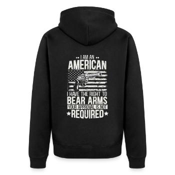 Ich bin ein Amerikaner und habe das Recht, Waffen - Unisex Premium Bio Zip Hoodie - Schwarz - Hinten - Nico (187cm)