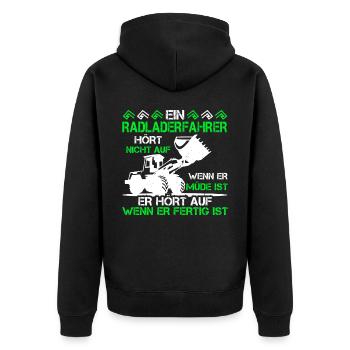 Radladerfahrer wenn fertig ist Radlader - Unisex Premium Bio Zip Hoodie - Schwarz - Hinten - Nico (187cm)