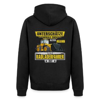 Radladerfahrer unterschätze niemals Radlader - Unisex Premium Bio Zip Hoodie - Schwarz - Hinten - Nico (187cm)