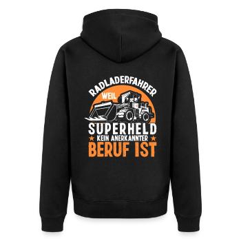 Radlader Radladerfahrer Supherheld - Unisex Premium Bio Zip Hoodie - Schwarz - Hinten - Nico (187cm)
