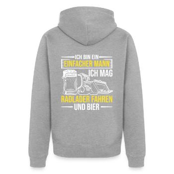 Radlader und Bier Radladerfahrer Bauarbeiter - Unisex Premium Bio Zip Hoodie - Grau meliert - Hinten - Nico (187cm)