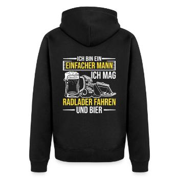 Radlader und Bier Radladerfahrer Bauarbeiter - Unisex Premium Bio Zip Hoodie - Schwarz - Hinten - Nico (187cm)