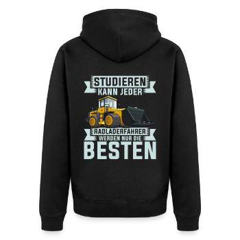 Radlader Radladerfahrer nur die Besten - Unisex Premium Bio Zip Hoodie - Schwarz - Hinten - Nico (187cm)
