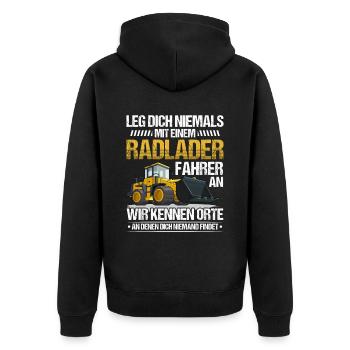 Radlader Radladerfahrer leg dich nicht an - Unisex Premium Bio Zip Hoodie - Schwarz - Hinten - Nico (187cm)