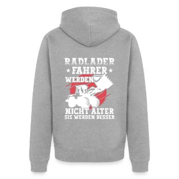 Radlader Radladerfahrer werden besser - Unisex Premium Bio Zip Hoodie - Grau meliert - Hinten - Nico (187cm)