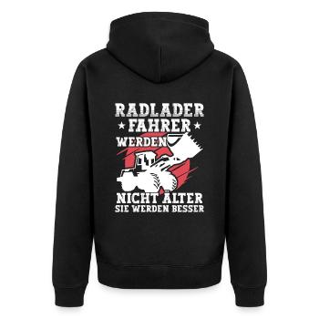 Radlader Radladerfahrer werden besser - Unisex Premium Bio Zip Hoodie - Schwarz - Hinten - Nico (187cm)