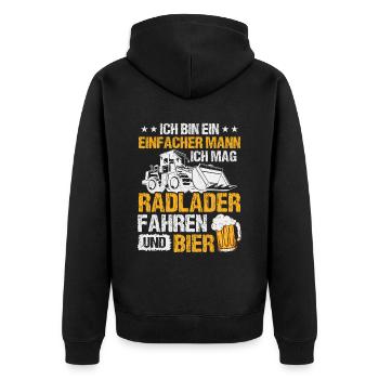Radlader und Bier Radladerfahrer Bauarbeiter - Unisex Premium Bio Zip Hoodie - Schwarz - Hinten - Nico (187cm)