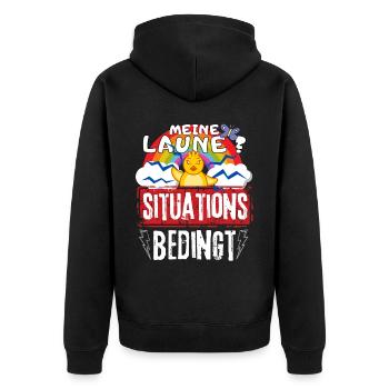 miese Laune Choleriker und Stimmungsschwankungen - Unisex Premium Bio Zip Hoodie - Schwarz - Hinten - Nico (187cm)