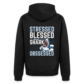 Stressé, béni et obsédé par les requins Meeresb - Veste à capuche bio Premium Unisexe - noir - Dos - Nico (187cm)