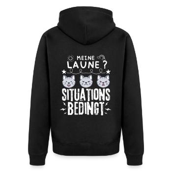 miese Laune Choleriker und Katzen - Unisex Premium Bio Zip Hoodie - Schwarz - Hinten - Nico (187cm)