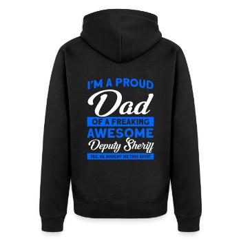 Stolzer Papa Hilfssheriff Papa Vater - Unisex Premium Bio Zip Hoodie - Schwarz - Hinten - Nico (187cm)