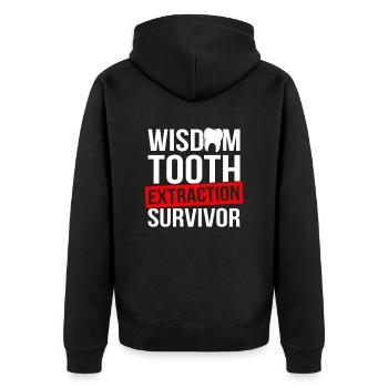 wisdom tooth extraction survivor, wisdom teeth - Unisex Premium Bio Zip Hoodie - Schwarz - Hinten - Nico (187cm)