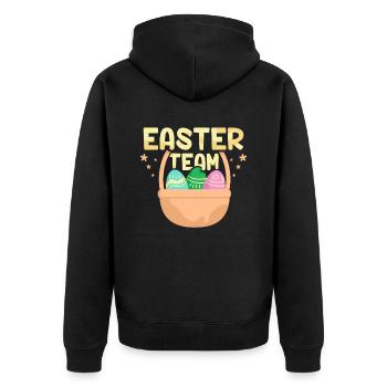 Oster Team Ostern Osterei Osterfest Osterhase - Unisex Premium Bio Zip Hoodie - Schwarz - Hinten - Nico (187cm)