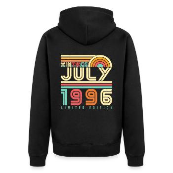 Year of birth 1996 in July - Unisex Premium Organic Zip Hoodie - black - Back - Nico (187cm)