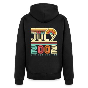 20tes Lebensjahr Im Juli 2002 - Unisex Premium Bio Zip Hoodie - Schwarz - Hinten - Nico (187cm)