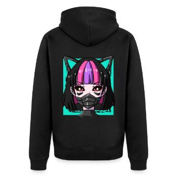 Cyborg Anime Mädchen Neko Mädchen Cyber Punk Cyber - Unisex Premium Bio Zip Hoodie - Schwarz - Hinten - Nico (187cm)