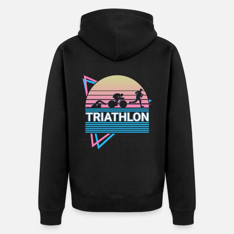 Triathlon Triathlet Retro Geschenk - Unisex Premium Bio Zip Hoodie - Schwarz