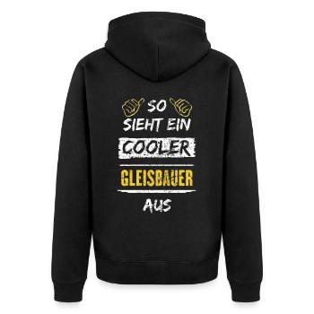 So Sieht Ein Cooler Gleisbauer Aus Arbeitsshirt - Unisex Premium Bio Zip Hoodie - Schwarz - Hinten - Nico (187cm)