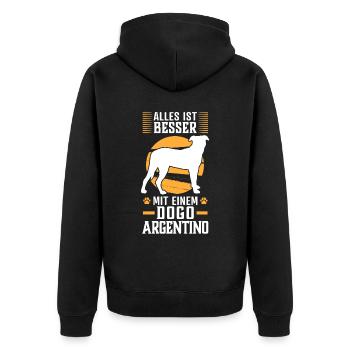 Alles ist besser mit einem Dogo Argentino - Unisex Premium Bio Zip Hoodie - Schwarz - Hinten - Nico (187cm)