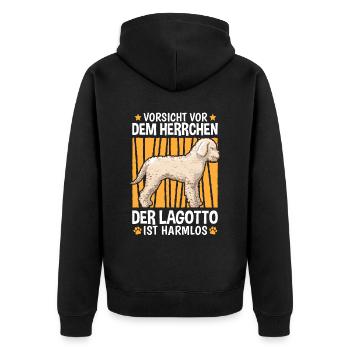 Vorsicht Lagotto Romagnolo Herrchen Wasserhund - Unisex Premium Bio Zip Hoodie - Schwarz - Hinten - Nico (187cm)