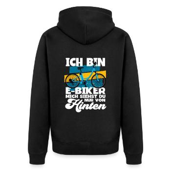 Ich bin E-Biker Hecheln Pedelec E-Bike - Unisex Premium Bio Zip Hoodie - Schwarz - Hinten - Nico (187cm)