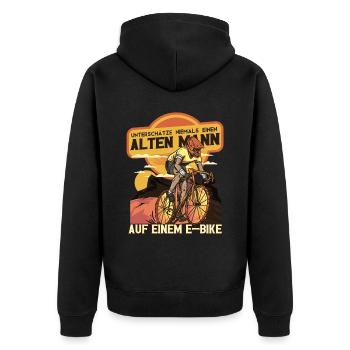 Unterschätze niemals einen alten Mann Pedelec - Unisex Premium Bio Zip Hoodie - Schwarz - Hinten - Nico (187cm)