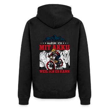 Why I ride with battery Pedelec E-Bike - Unisex Premium Organic Zip Hoodie - black - Back - Nico (187cm)