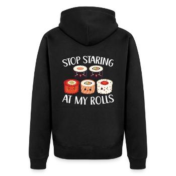 Hör auf, auf meinen Rolls Food Lover japanisches Sushi zu starren - Unisex Premium Bio Zip Hoodie - Schwarz - Hinten - Nico (187cm)