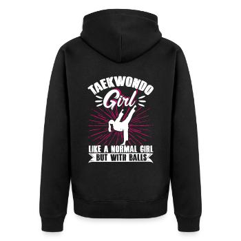 TKD Korean Martial Arts Tae Kwon - Unisex Premium Bio Zip Hoodie - Schwarz - Hinten - Nico (187cm)