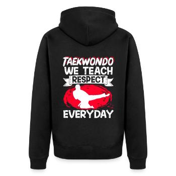 TKD Korean Martial Arts Tae Kwon - Unisex Premium Bio Zip Hoodie - Schwarz - Hinten - Nico (187cm)