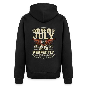 Legends Were Born In July 1957 Birthday - Unisex Premium Bio Zip Hoodie - Schwarz - Hinten - Nico (187cm)