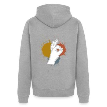Looked in Retro Stains Looked in - Unisex Premium Organic Zip Hoodie - heather grey - Back - Nico (187cm)